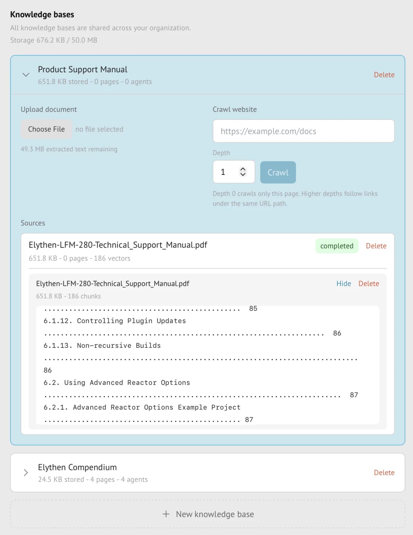 Website knowledge sources in the Stand dashboard